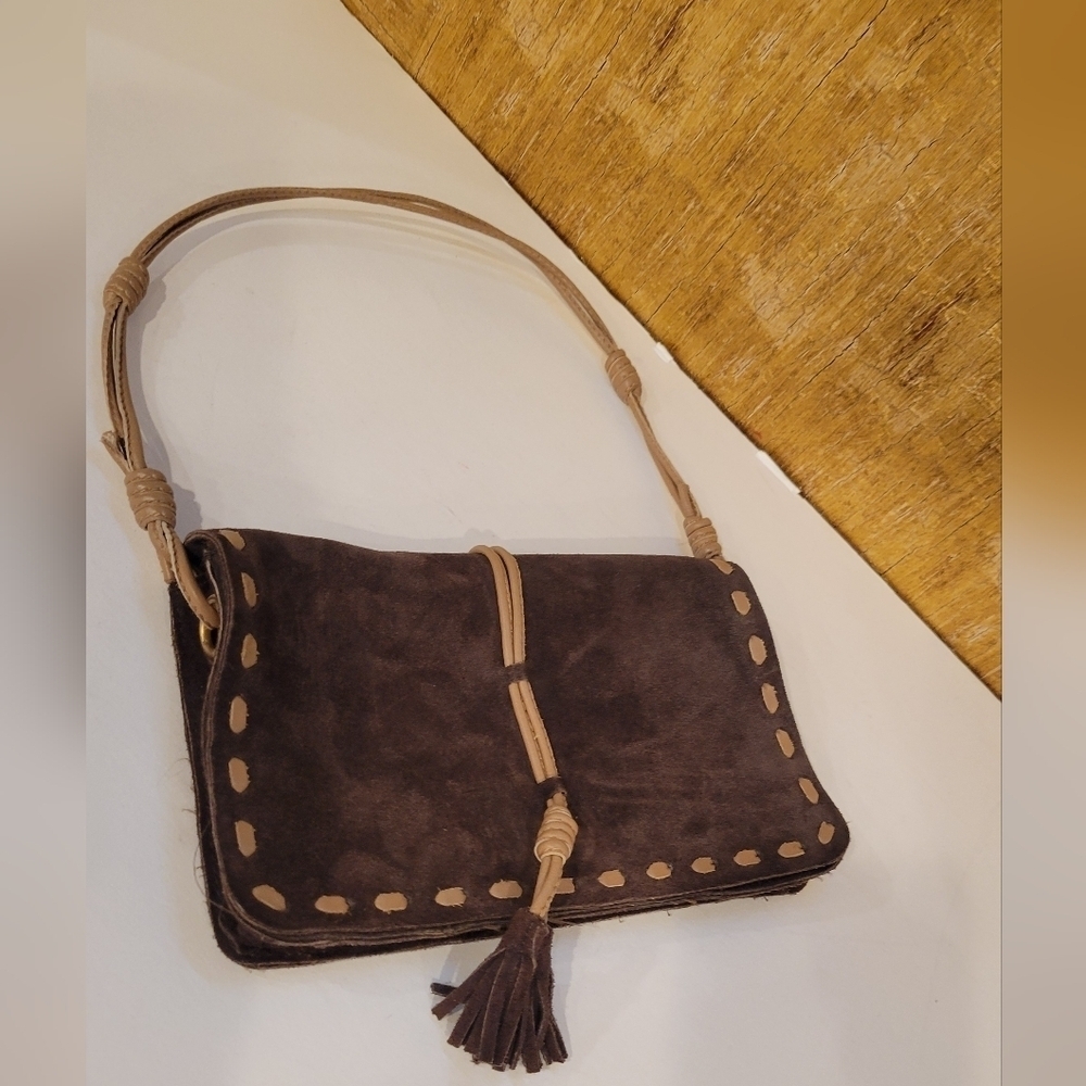 Y2K Maxima Wilsons Leather Suede Brown   Leather Stitching Shoulder Bag